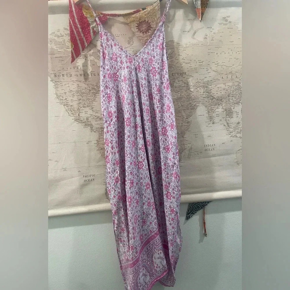 Bali Queen Jumpsuit OS Pink Color block Indian Print - Picture 7 of 10